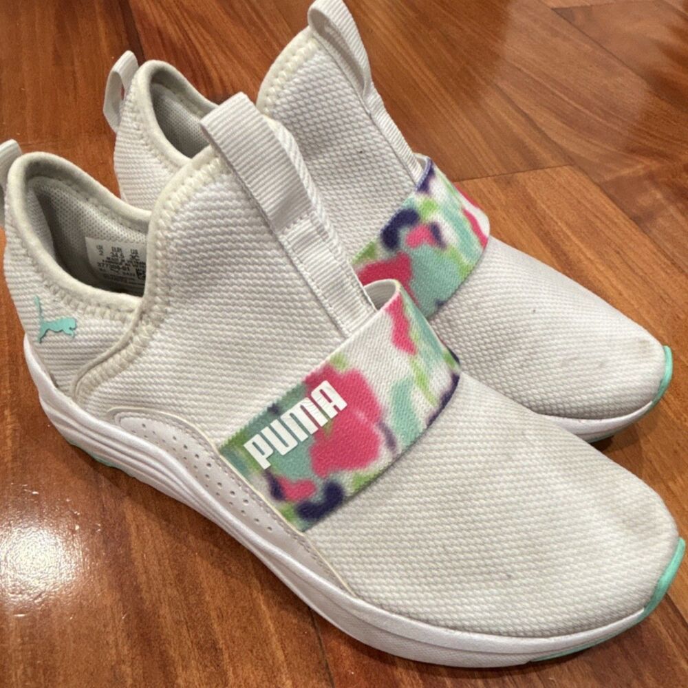 PUMA Adelina Girls Kids White Multicolor Slip On Mesh Low Top Sneakers Sz 3
